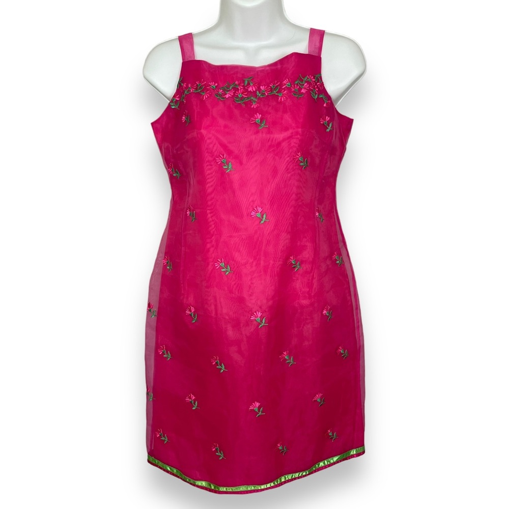 Vintage Jessica‎ Howard Dress Y2K Pink Embroidered Mini Petite 2 Deadstock NWT